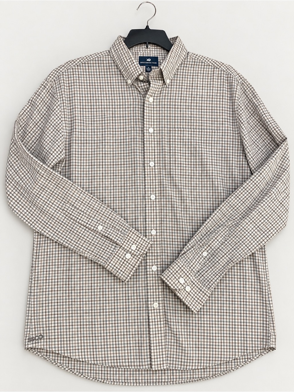 Southern Marsh Beige and Brown Small-Check Button-Down Shirt